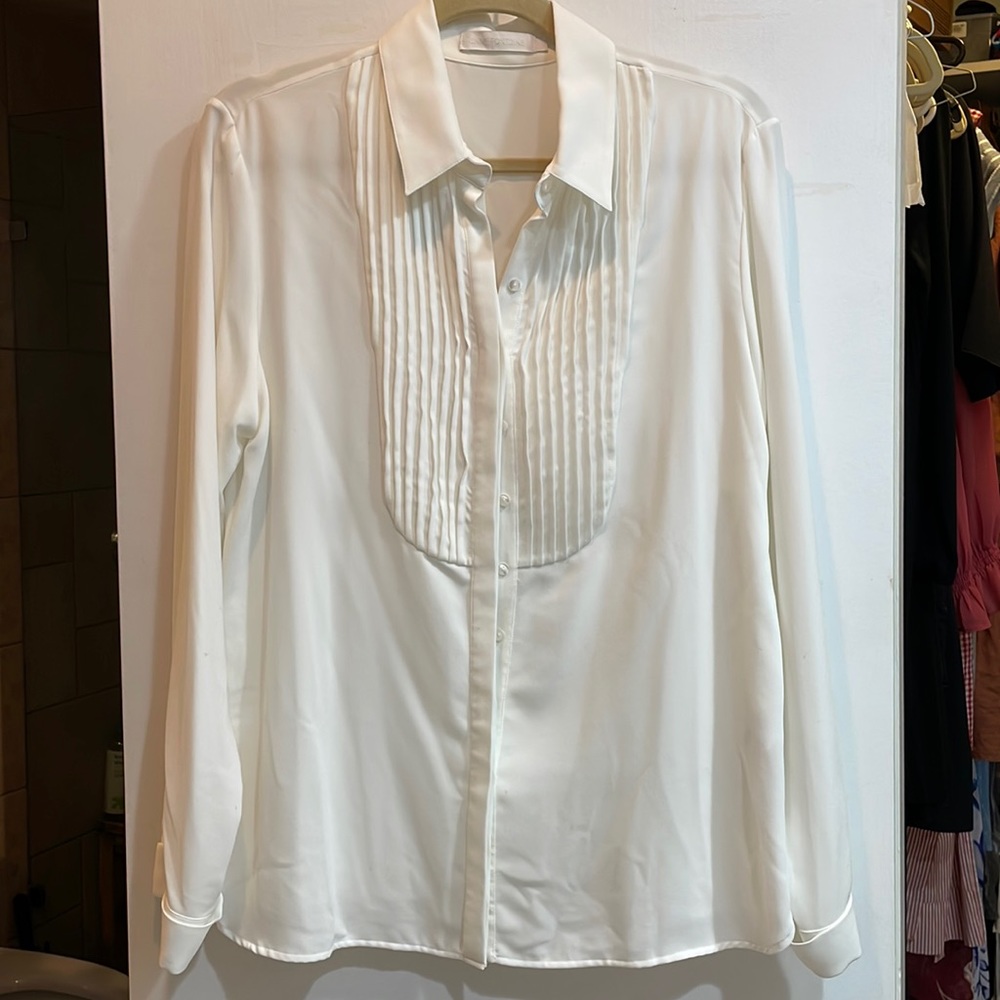 Ivory L semi sheer tuxedo blouse